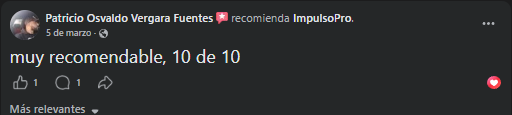 Captura original de la recomendación de Patricio Vergara en Facebook