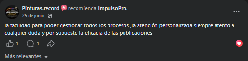 Captura original de la recomendación de Pinturas Record en Facebook