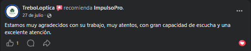 Captura original de la recomendación de Trébol Óptica en Facebook