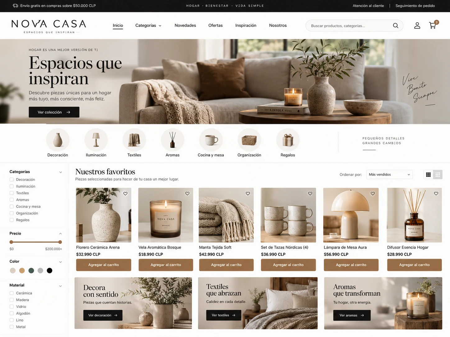 Ejemplo ficticio Nova Casa - Tienda online